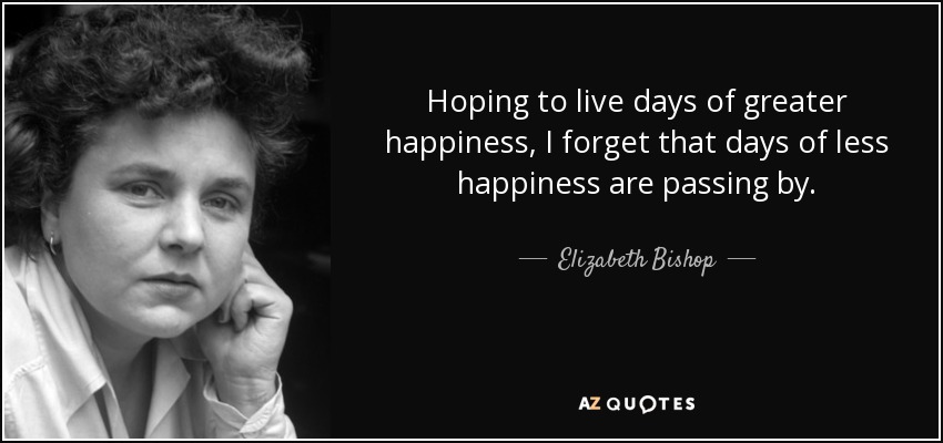 Hoping to live days of greater happiness, I forget that days of less happiness are passing by. - Elizabeth Bishop