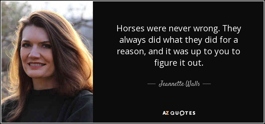 Horses were never wrong. They always did what they did for a reason, and it was up to you to figure it out. - Jeannette Walls
