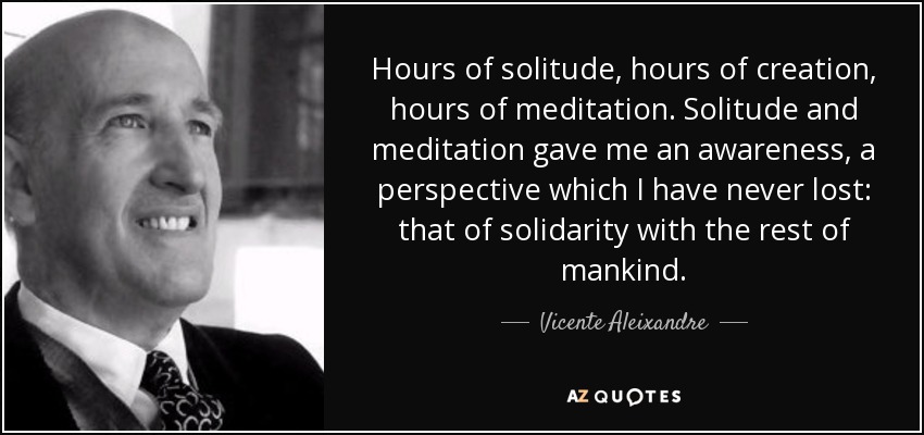 Hours of solitude, hours of creation, hours of meditation. Solitude and meditation gave me an awareness, a perspective which I have never lost: that of solidarity with the rest of mankind. - Vicente Aleixandre