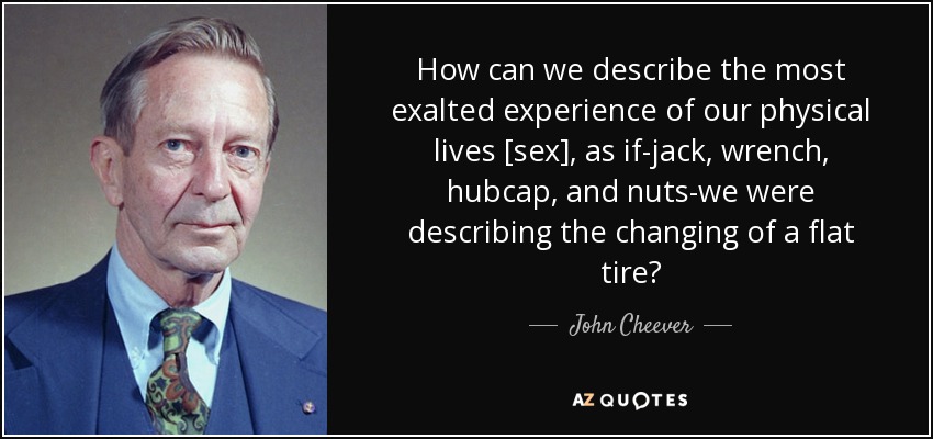 How can we describe the most exalted experience of our physical lives [sex], as if-jack, wrench, hubcap, and nuts-we were describing the changing of a flat tire? - John Cheever