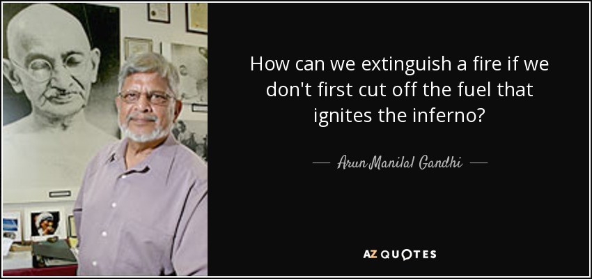 How can we extinguish a fire if we don't first cut off the fuel that ignites the inferno? - Arun Manilal Gandhi