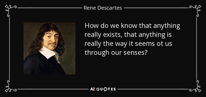 How do we know that anything really exists, that anything is really the way it seems ot us through our senses? - Rene Descartes