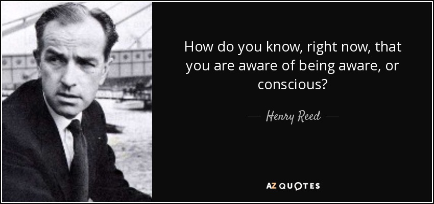 How do you know, right now, that you are aware of being aware, or conscious? - Henry Reed