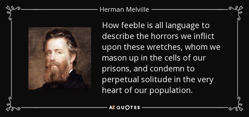 How feeble is all language to describe the horrors we inflict upon these wretches, whom we mason up in the cells of our prisons, and condemn to perpetual solitude in the very heart of our population. - Herman Melville