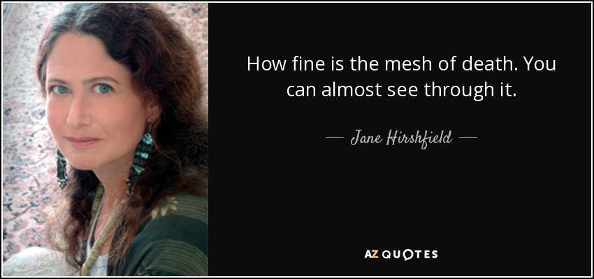 How fine is the mesh of death. You can almost see through it. - Jane Hirshfield