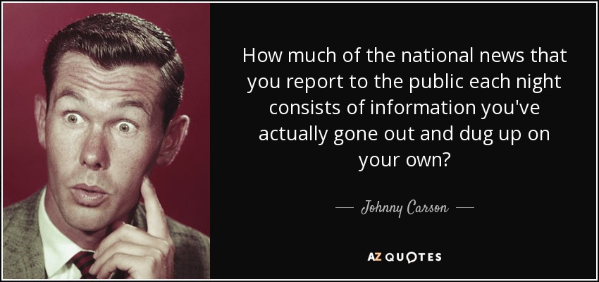 How much of the national news that you report to the public each night consists of information you've actually gone out and dug up on your own? - Johnny Carson