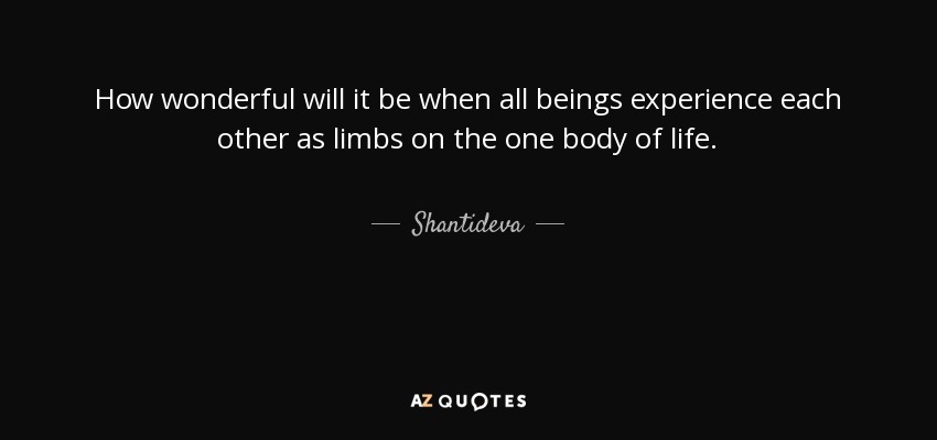 How wonderful will it be when all beings experience each other as limbs on the one body of life. - Shantideva