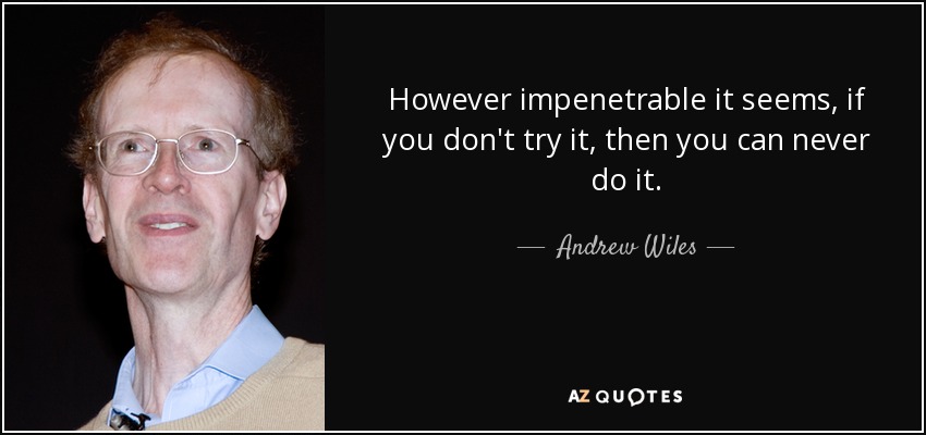 However impenetrable it seems, if you don't try it, then you can never do it. - Andrew Wiles