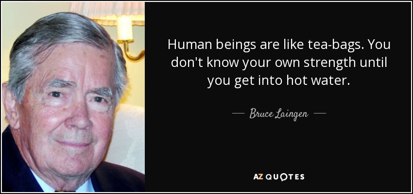 Human beings are like tea-bags. You don't know your own strength until you get into hot water. - Bruce Laingen