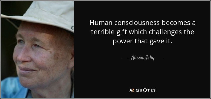 Human consciousness becomes a terrible gift which challenges the power that gave it. - Alison Jolly