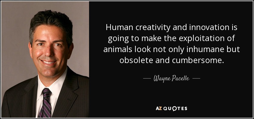 Human creativity and innovation is going to make the exploitation of animals look not only inhumane but obsolete and cumbersome. - Wayne Pacelle