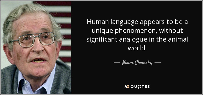 Human language appears to be a unique phenomenon, without significant analogue in the animal world. - Noam Chomsky