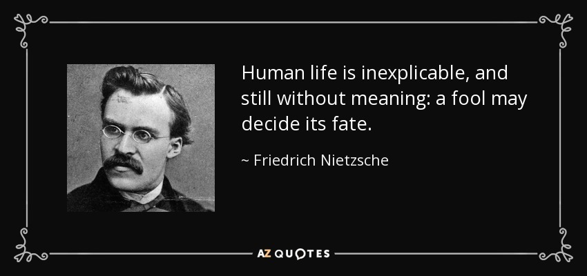 Human life is inexplicable, and still without meaning: a fool may decide its fate. - Friedrich Nietzsche