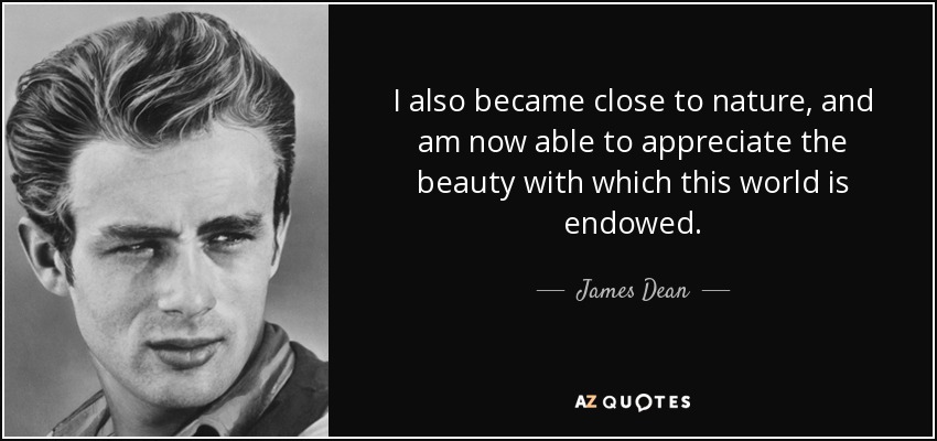 I also became close to nature, and am now able to appreciate the beauty with which this world is endowed. - James Dean