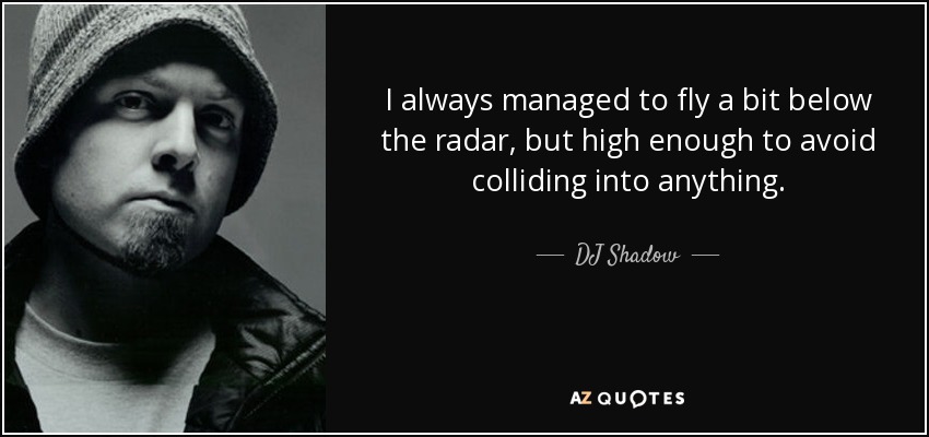 I always managed to fly a bit below the radar, but high enough to avoid colliding into anything. - DJ Shadow