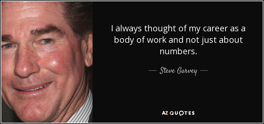 I always thought of my career as a body of work and not just about numbers. - Steve Garvey
