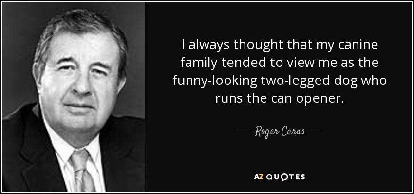 I always thought that my canine family tended to view me as the funny-looking two-legged dog who runs the can opener. - Roger Caras