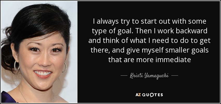 I always try to start out with some type of goal. Then I work backward and think of what I need to do to get there, and give myself smaller goals that are more immediate - Kristi Yamaguchi