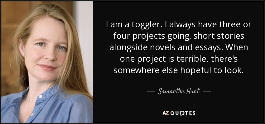 I am a toggler. I always have three or four projects going, short stories alongside novels and essays. When one project is terrible, there's somewhere else hopeful to look. - Samantha Hunt