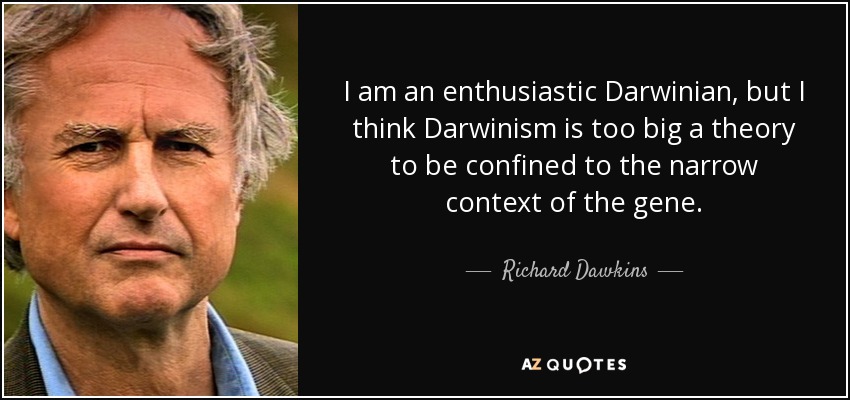I am an enthusiastic Darwinian, but I think Darwinism is too big a theory to be confined to the narrow context of the gene. - Richard Dawkins