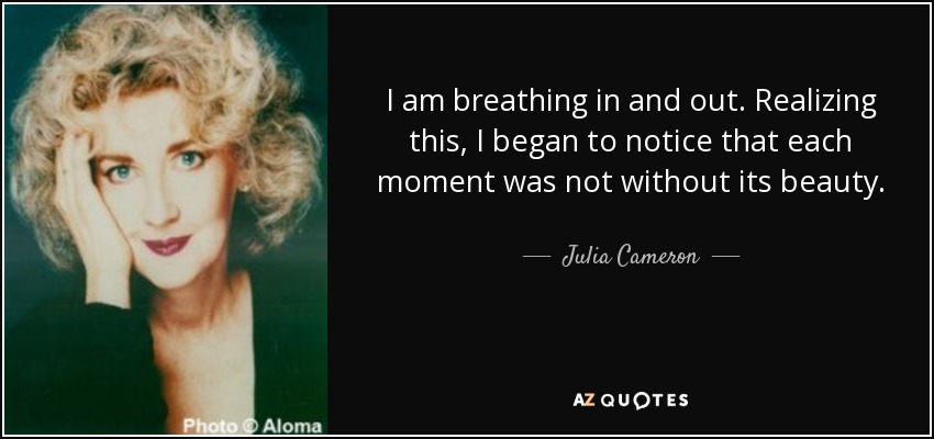 I am breathing in and out. Realizing this, I began to notice that each moment was not without its beauty. - Julia Cameron