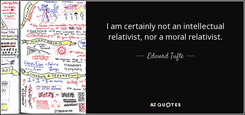I am certainly not an intellectual relativist, nor a moral relativist. - Edward Tufte