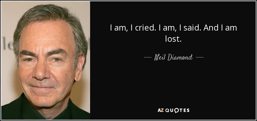 I am, I cried. I am, I said. And I am lost. - Neil Diamond