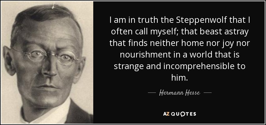 I am in truth the Steppenwolf that I often call myself; that beast astray that finds neither home nor joy nor nourishment in a world that is strange and incomprehensible to him. - Hermann Hesse