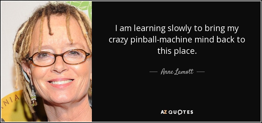 I am learning slowly to bring my crazy pinball-machine mind back to this place. - Anne Lamott