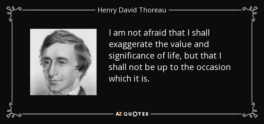 I am not afraid that I shall exaggerate the value and significance of life, but that I shall not be up to the occasion which it is. - Henry David Thoreau