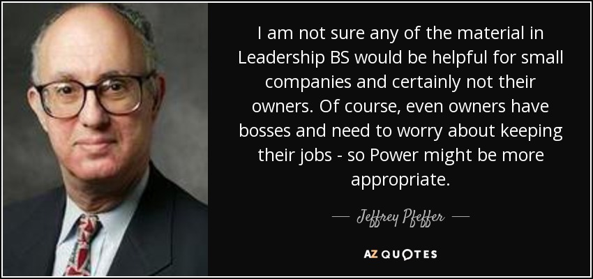 I am not sure any of the material in Leadership BS would be helpful for small companies and certainly not their owners. Of course, even owners have bosses and need to worry about keeping their jobs - so Power might be more appropriate. - Jeffrey Pfeffer