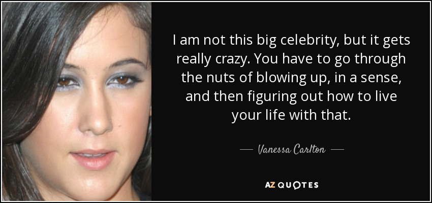 I am not this big celebrity, but it gets really crazy. You have to go through the nuts of blowing up, in a sense, and then figuring out how to live your life with that. - Vanessa Carlton
