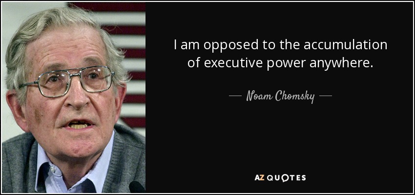 I am opposed to the accumulation of executive power anywhere. - Noam Chomsky