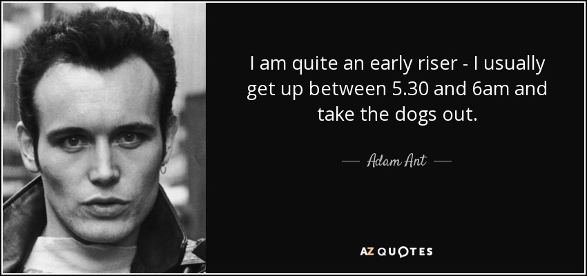 I am quite an early riser - I usually get up between 5.30 and 6am and take the dogs out. - Adam Ant