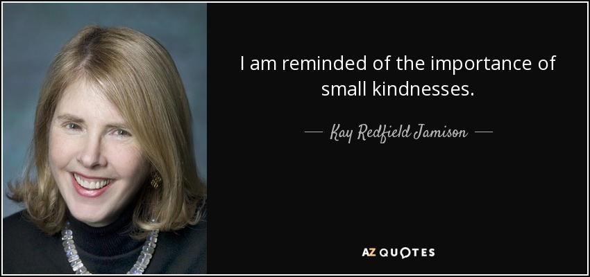 I am reminded of the importance of small kindnesses. - Kay Redfield Jamison