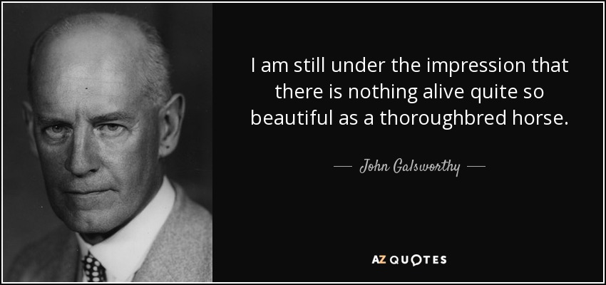 I am still under the impression that there is nothing alive quite so beautiful as a thoroughbred horse. - John Galsworthy