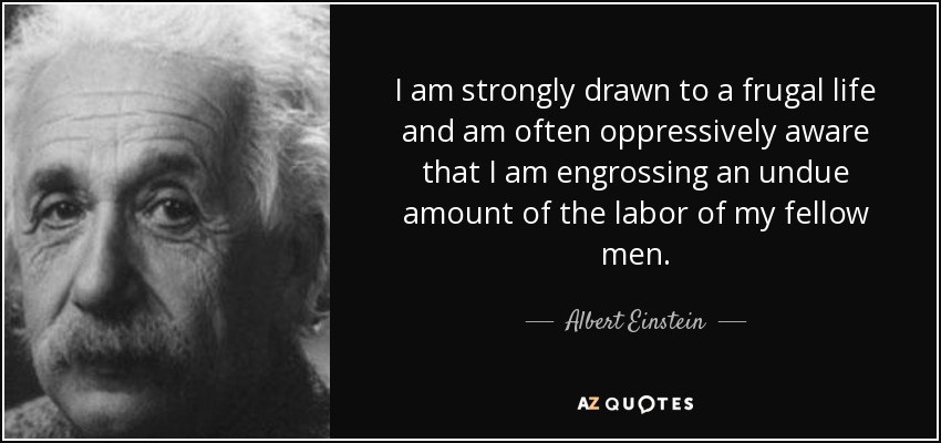 I am strongly drawn to a frugal life and am often oppressively aware that I am engrossing an undue amount of the labor of my fellow men. - Albert Einstein