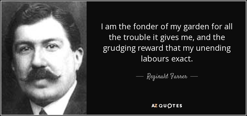I am the fonder of my garden for all the trouble it gives me, and the grudging reward that my unending labours exact. - Reginald Farrer