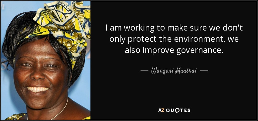 I am working to make sure we don't only protect the environment, we also improve governance. - Wangari Maathai