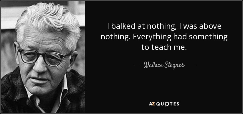 I balked at nothing, I was above nothing. Everything had something to teach me. - Wallace Stegner