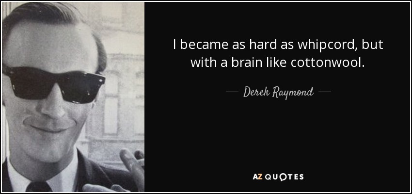 I became as hard as whipcord, but with a brain like cottonwool. - Derek Raymond