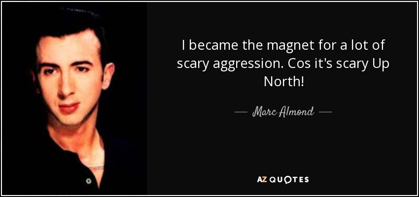 I became the magnet for a lot of scary aggression. Cos it's scary Up North! - Marc Almond