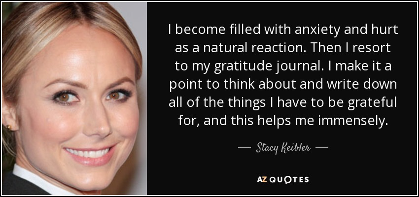 I become filled with anxiety and hurt as a natural reaction. Then I resort to my gratitude journal. I make it a point to think about and write down all of the things I have to be grateful for, and this helps me immensely. - Stacy Keibler