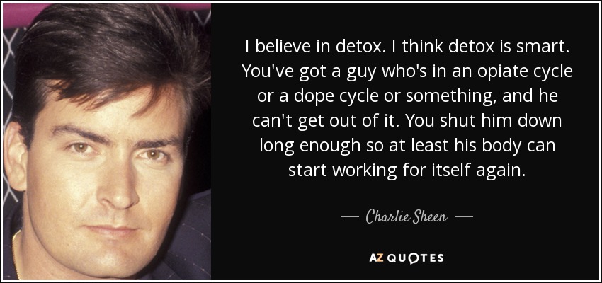 I believe in detox. I think detox is smart. You've got a guy who's in an opiate cycle or a dope cycle or something, and he can't get out of it. You shut him down long enough so at least his body can start working for itself again. - Charlie Sheen