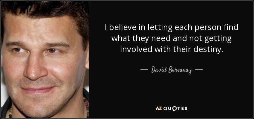 I believe in letting each person find what they need and not getting involved with their destiny. - David Boreanaz