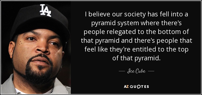 I believe our society has fell into a pyramid system where there's people relegated to the bottom of that pyramid and there's people that feel like they're entitled to the top of that pyramid. - Ice Cube