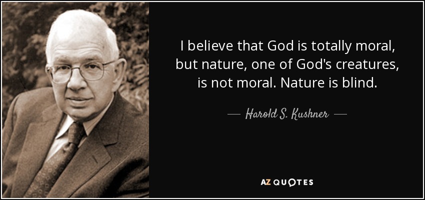 I believe that God is totally moral, but nature, one of God's creatures, is not moral. Nature is blind. - Harold S. Kushner