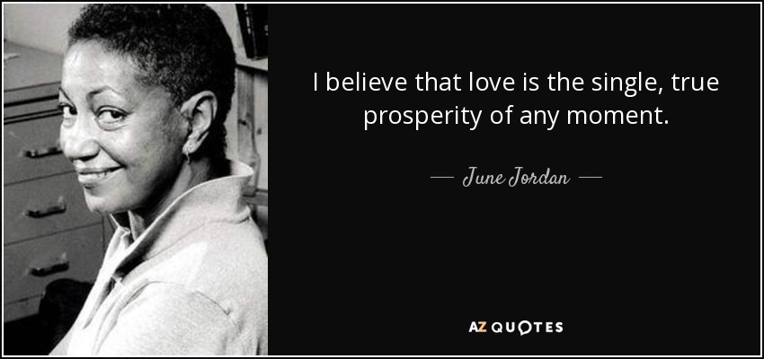 I believe that love is the single, true prosperity of any moment. - June Jordan