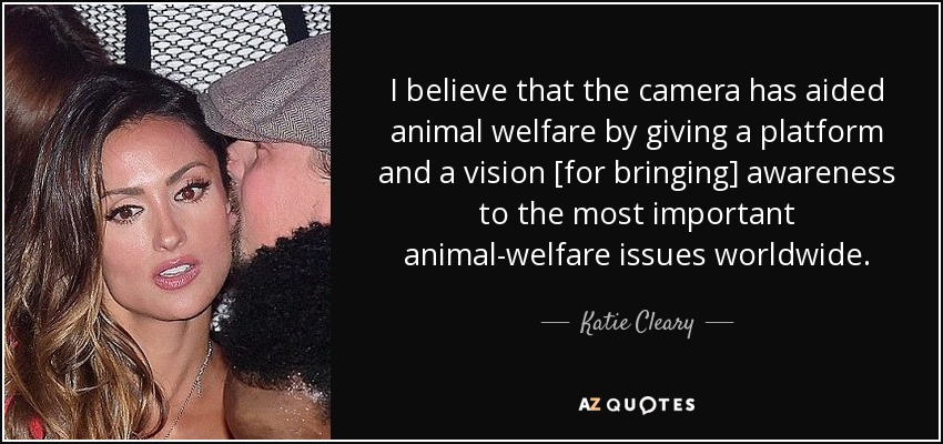 I believe that the camera has aided animal welfare by giving a platform and a vision [for bringing] awareness to the most important animal-welfare issues worldwide. - Katie Cleary