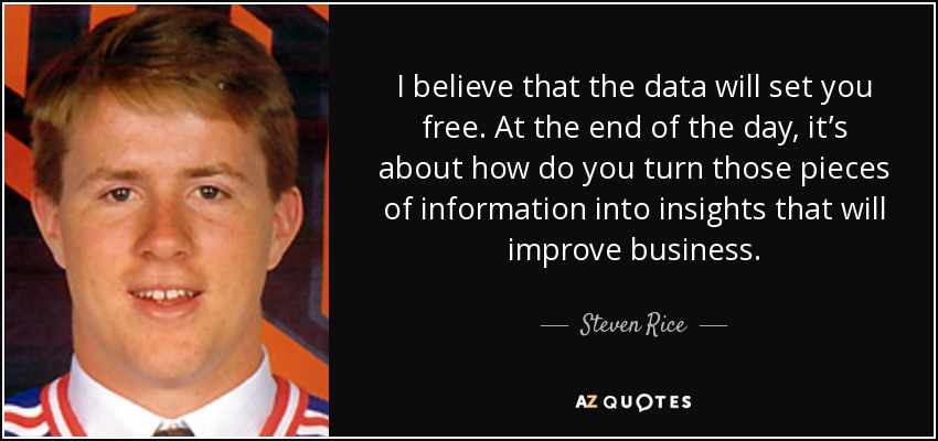 I believe that the data will set you free. At the end of the day, it’s about how do you turn those pieces of information into insights that will improve business. - Steven Rice
